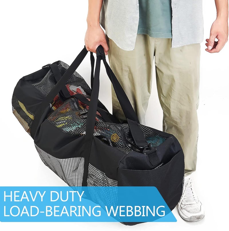 MOOCY Mesh Duffel Bag, XL Heavy Duty Beach Totes with Side Pockets and Zipper for Dive, Scuba, Diving, Snorkeling Storage | Workout, Gym, Wrestling Bag - Image 3